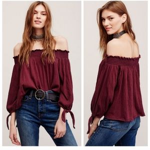 ❤️ Free People Lexington burgundy off the shoulder top